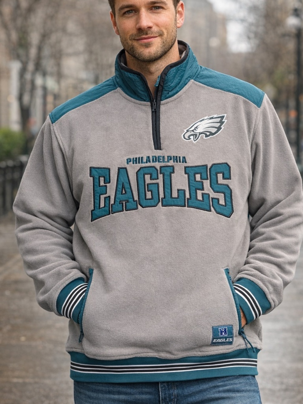 New nwt NFL EAGLES FLEECE PULLOVER JACKET SZ XL